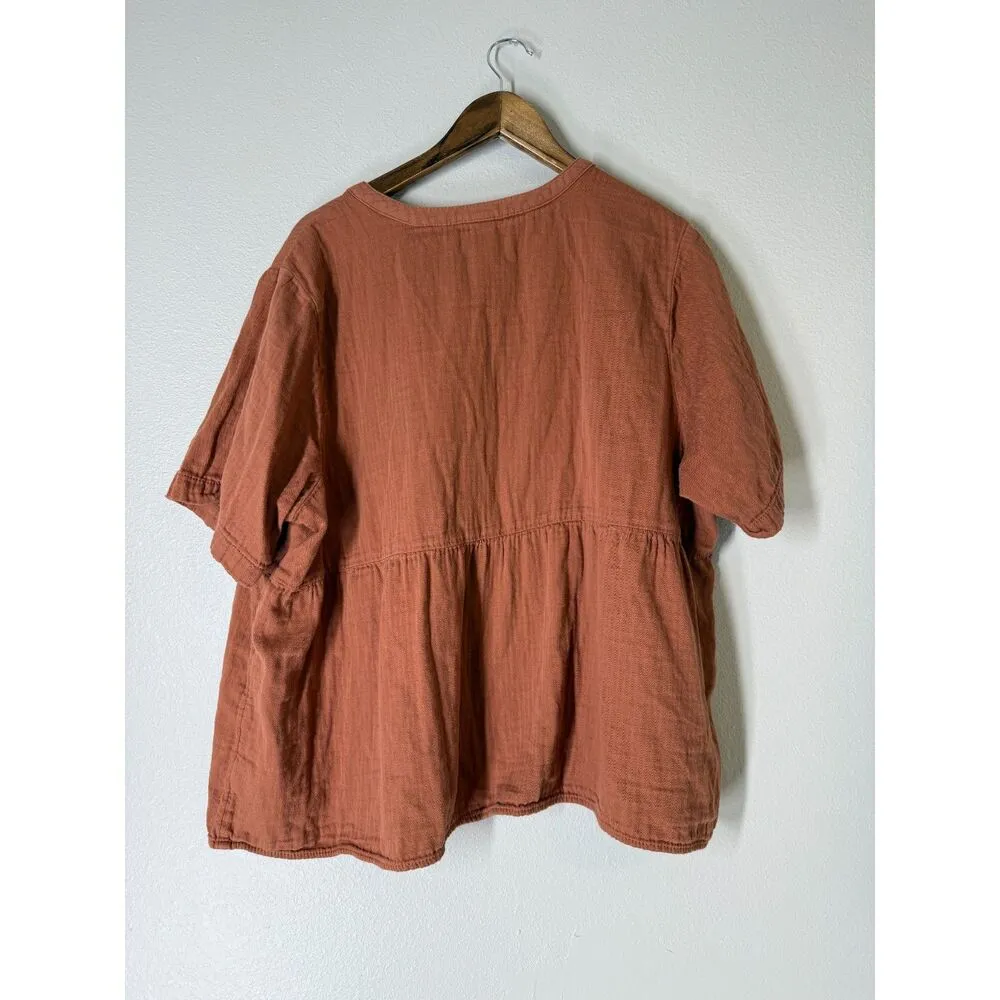 Old Navy Orange Peasant Top Womens Sz 2X Lace Up Cottagecore Ren Faire Boho - Image 4