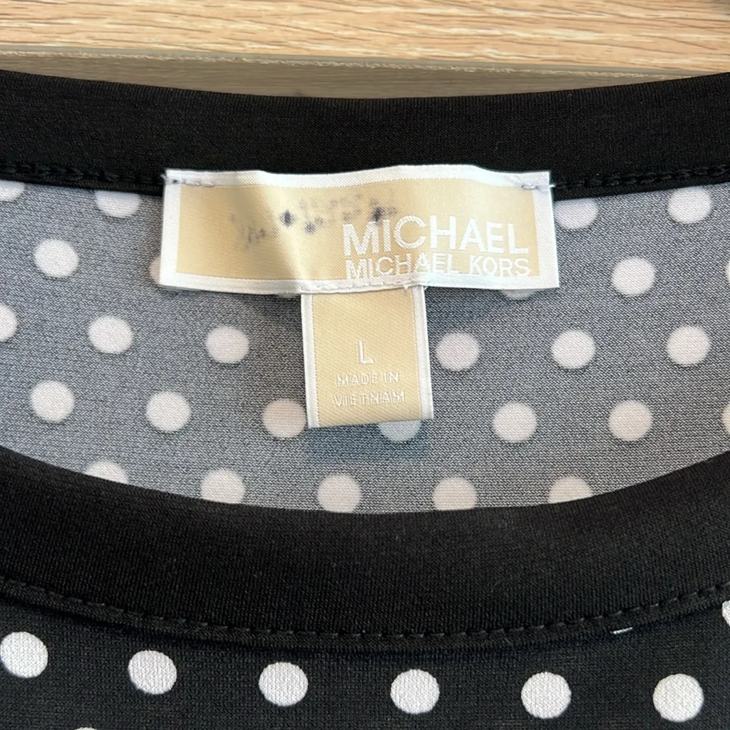 MICHAEL Michael Kors Polka Dot Sheath LS Knit Dress, L Black Size L - Image 3