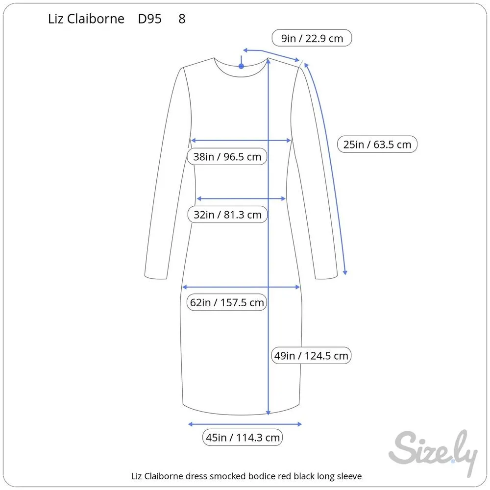 Liz Claiborne dress smocked bodice red black long sleeve pockets - Image 2