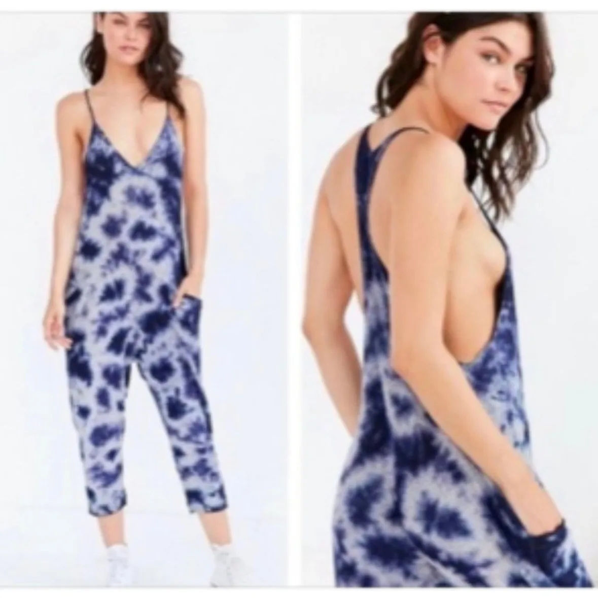 Urban Outfitters Out From Under Tie Dye Overalls Size XS Blue Hippie Loungewear - Image 3
