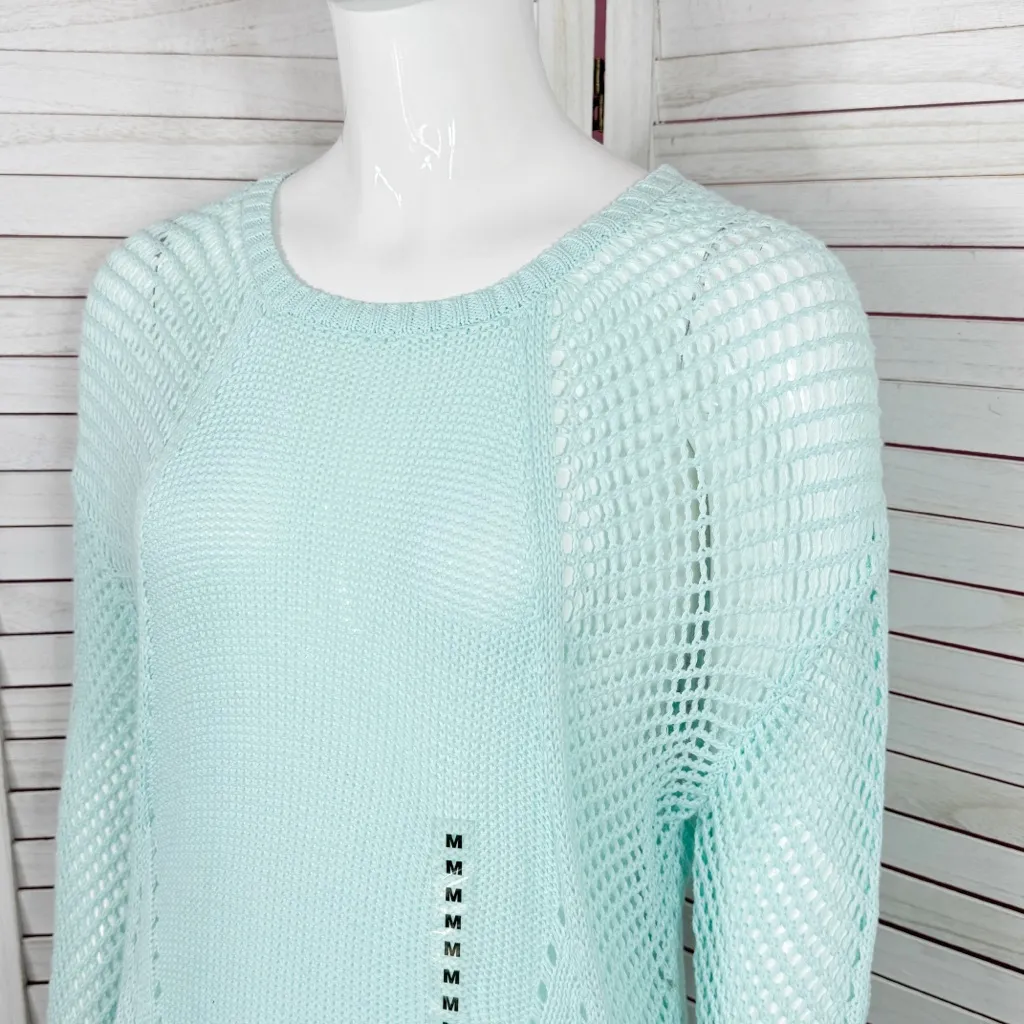 Paradise Shores Open Knit Mesh Beach Sweater Swim Cover Aqua Green Medium - Image 5