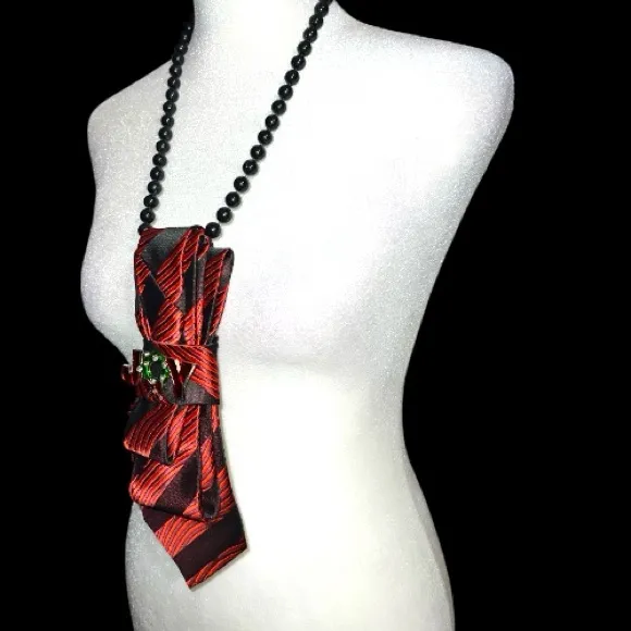 “Dainty Dapper”Elegant Red and Black necktie Necklace with holiday brooch - Image 6
