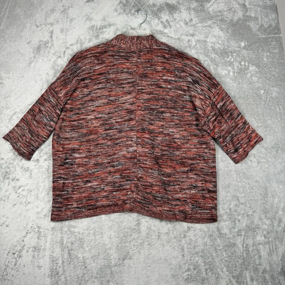 J Jill Sweater Women Medium Petite Orange Black Marled Oversized Bohemian Preppy - Image 3