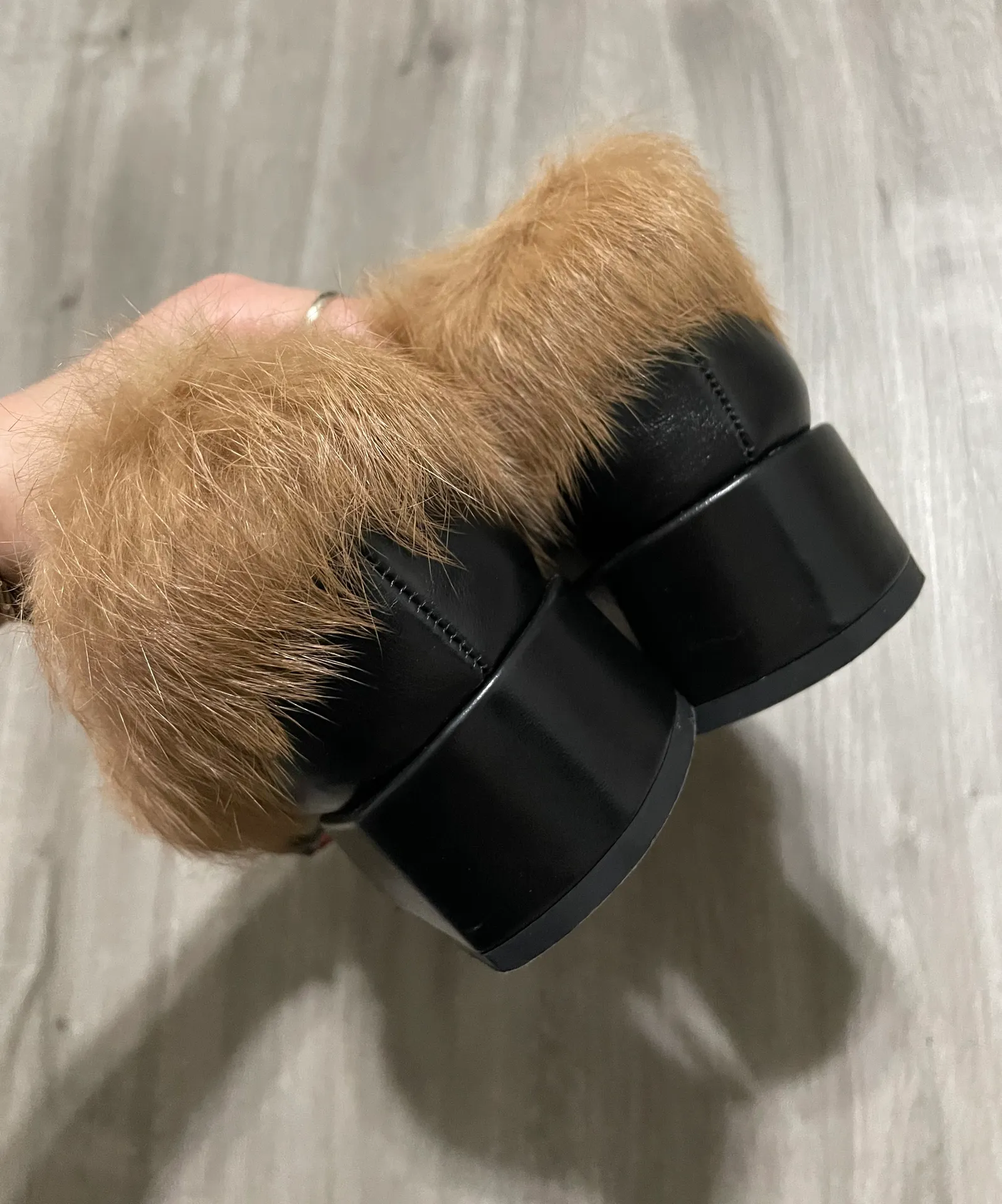 Black Fluffy Loafers. Size 5.5 - Image 3