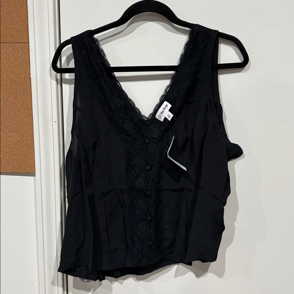 The Drop Women's Paloma Lace Trimmed Sleeveless Top Black XXL - Image 4