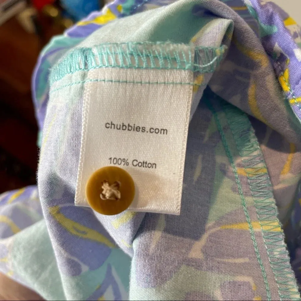 Chubbies Sz Medium Shirt Dress Tropicamo Button Up Hawaiian Purple Green Pockets - Image 5
