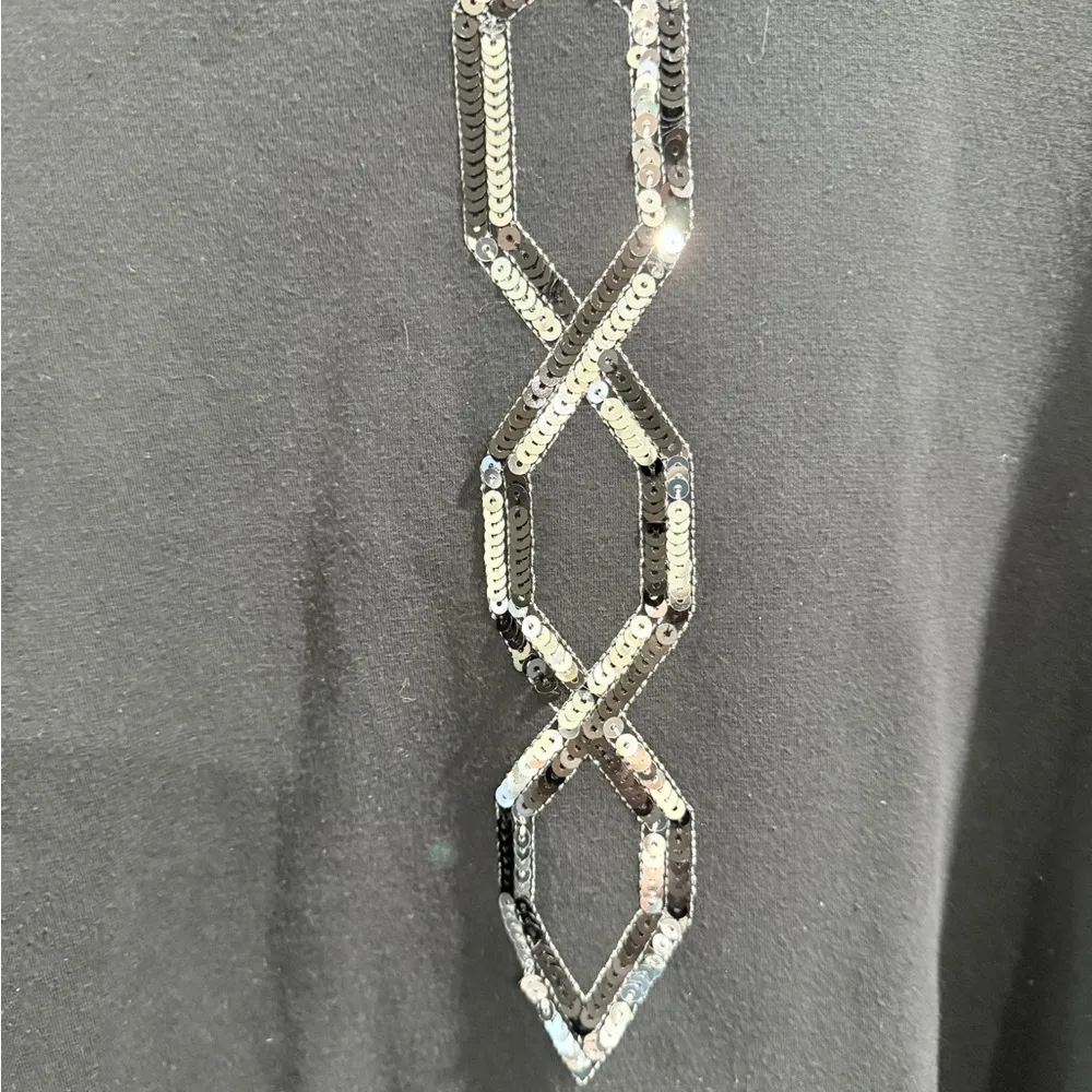 Bob Mackie 1980s Flirty Sequin Top Dynasty Black Silver Retro - Image 2