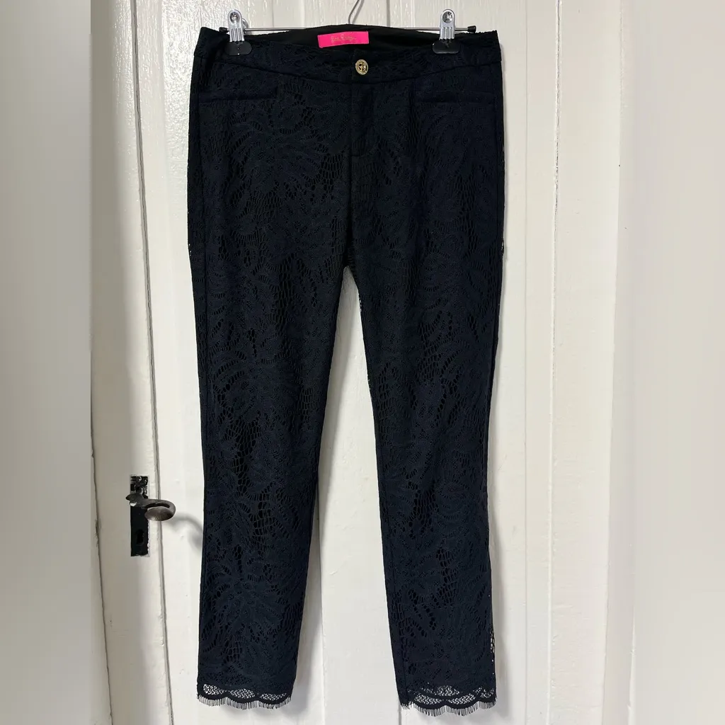 LILLY PULITZER Pant Womens Kelly Lace Slim scalloped Ankle black Size 6 - Image 3