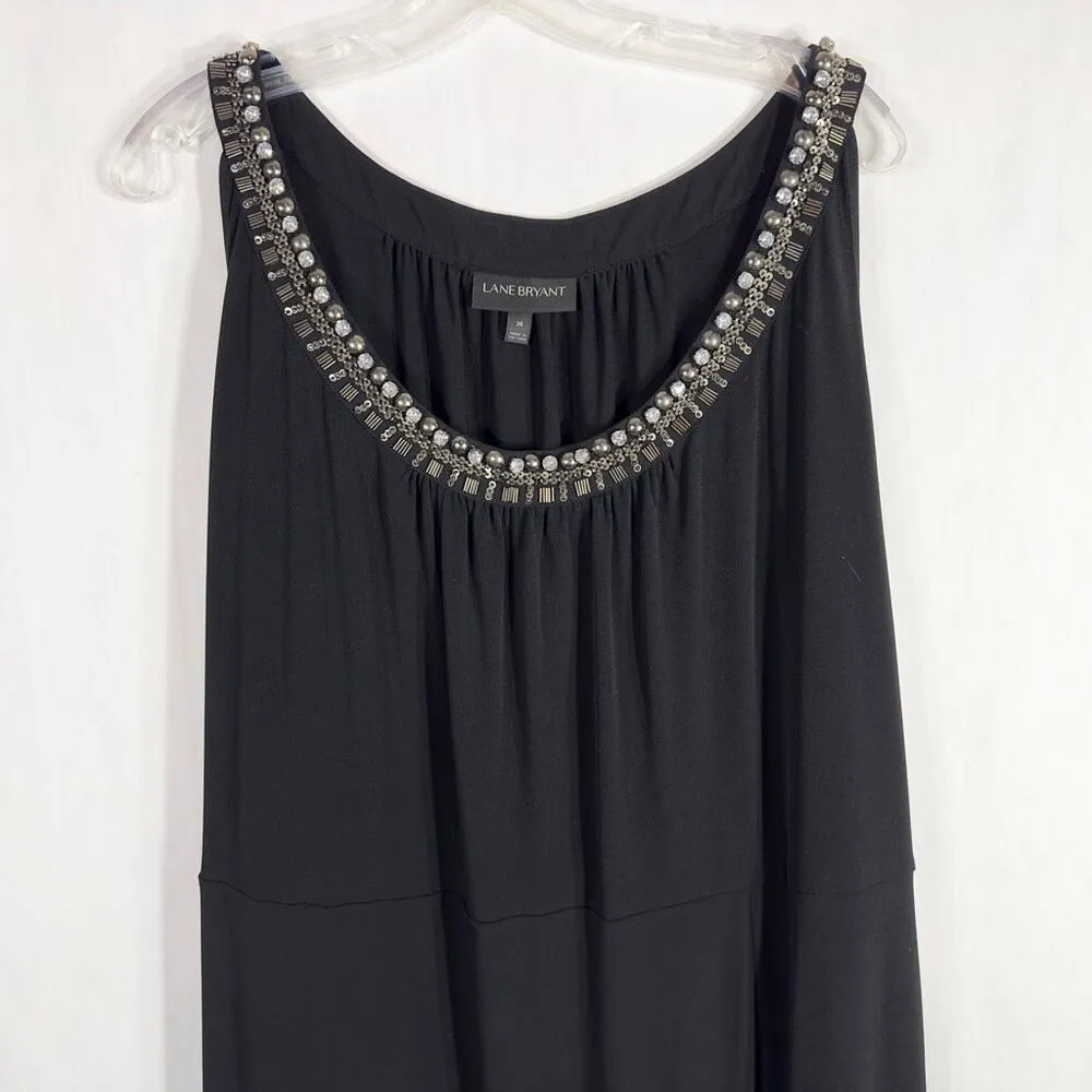 Lane Bryant Plus Size 28 Maxi Dress Black Beaded Rhinestones Stud Sleeveless 672 - Image 3