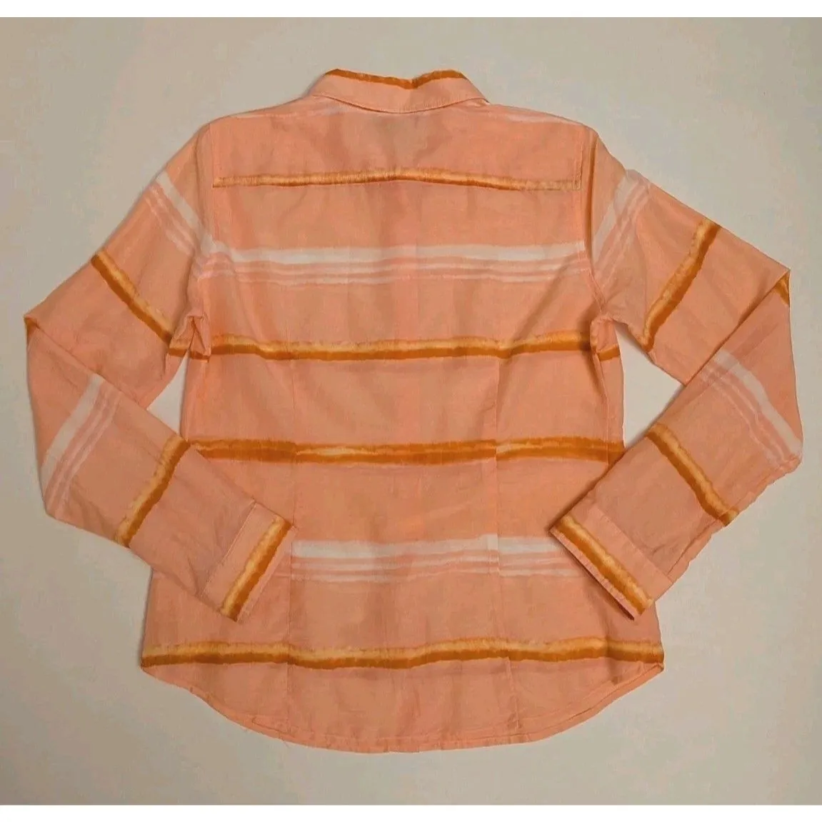 JCP Wmn Sz M Orange Silk Blend Button Up Preppy Coastal Ethereal Grandma Size M - Image 5