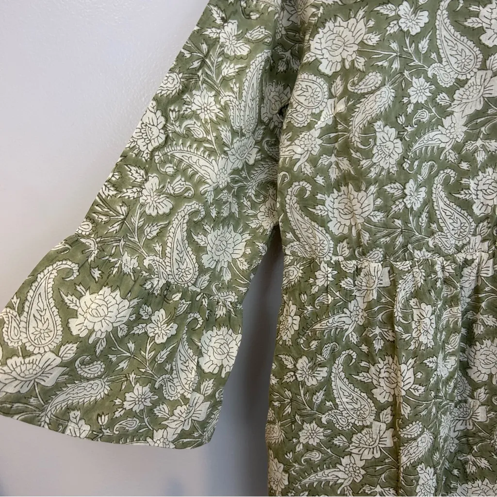J.Jill Lightweight Sage Green Floral/Paisley Tiered 100% Cotton Dress Medium - Image 11