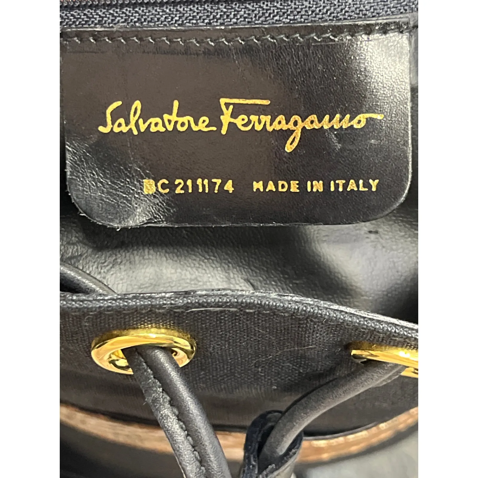 Salvatore Ferragamo Black Linen Canvas Bucket Bag With Snakeskin Embossed Trim - Image 3