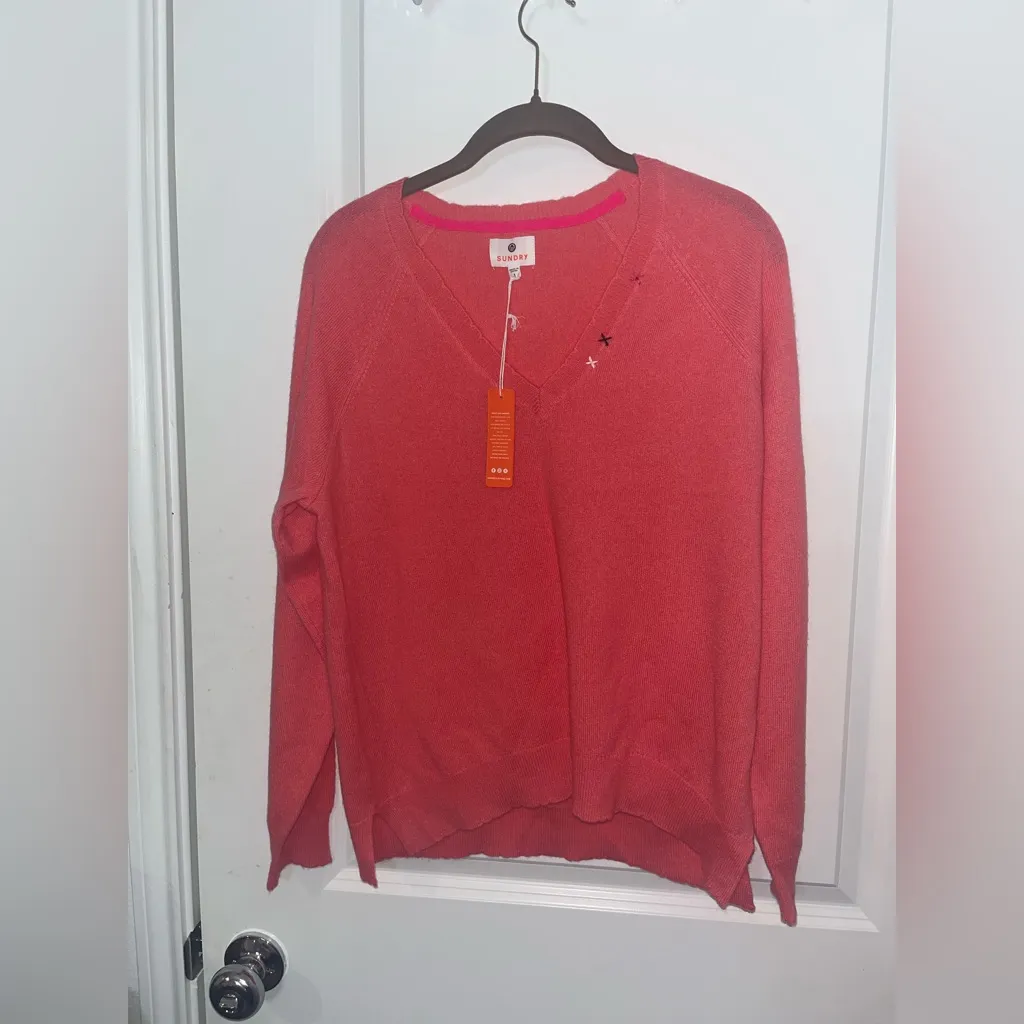 Sundry NWT CrossStitched Crewneck Pink Luxury Wool Cashmere Sweater S Old Money - Image 8