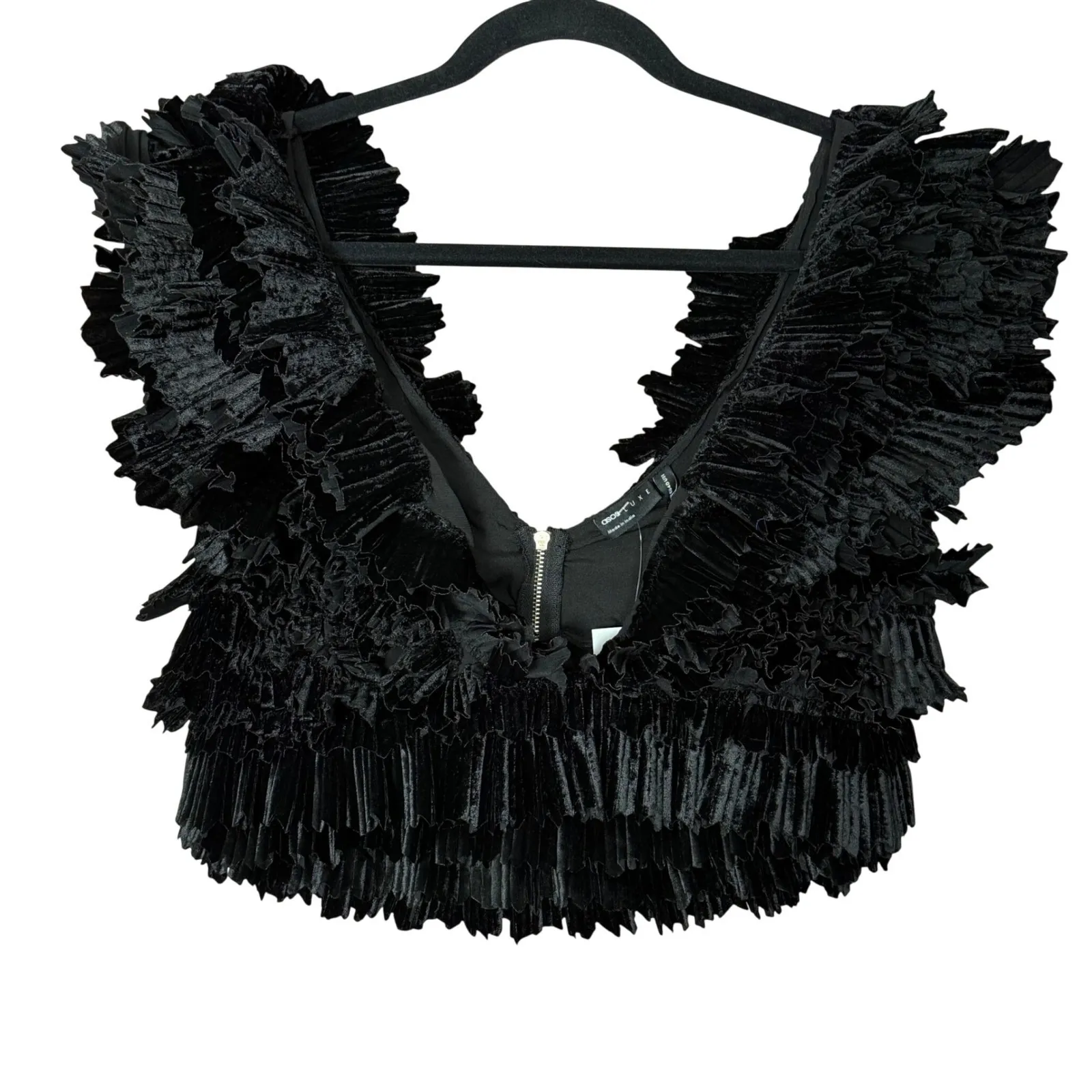 Velvet Ruffle Crop Top Bustier Black 8 Whimsigoth Party Festive Glam ASOS LUXE - Image 2