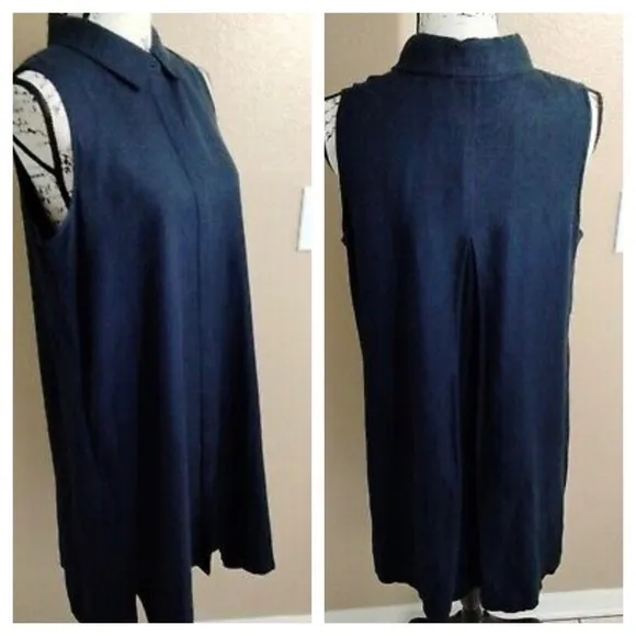 Joan Vass Navy Blue Linen Blend A Line Shirt Dress 4 - Image 2