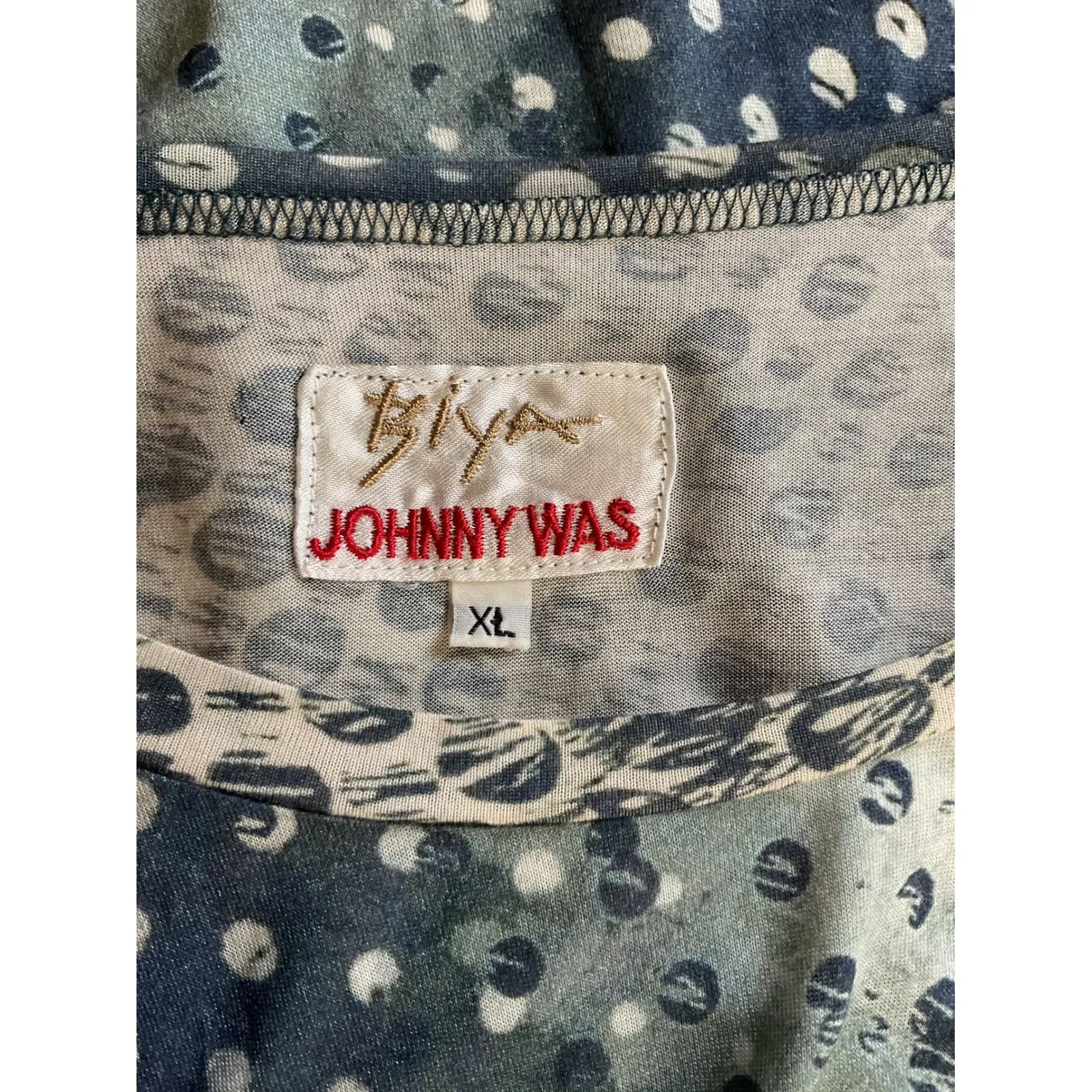 Johnny Was Biya XL Tunic Dress Blue Beige Polka‎ Dot Modal Boho Casual - Image 7