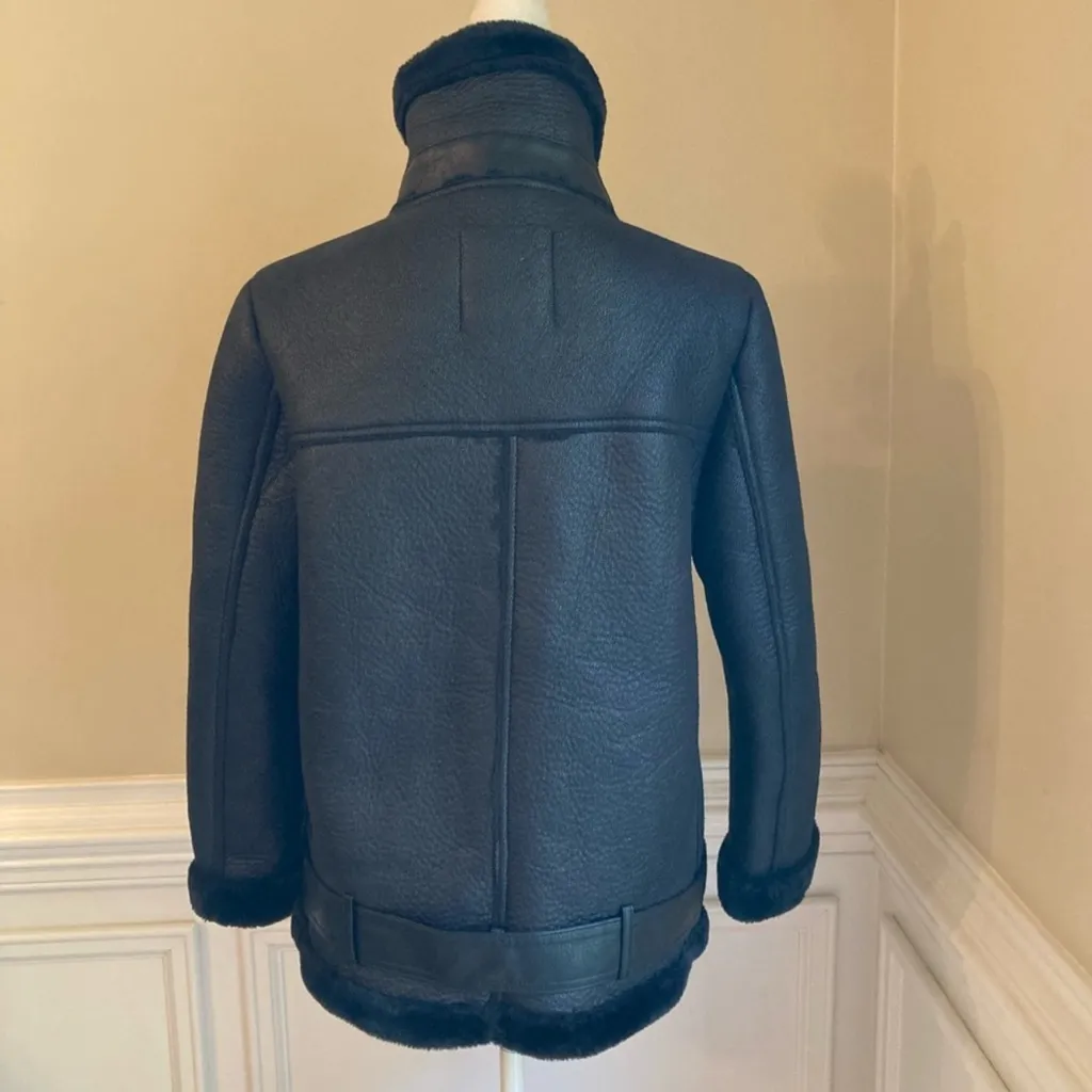 Zara Double-Faced Jacket Oversized Black Faux Suede Blogger Fave Moto Bomber L - Image 9