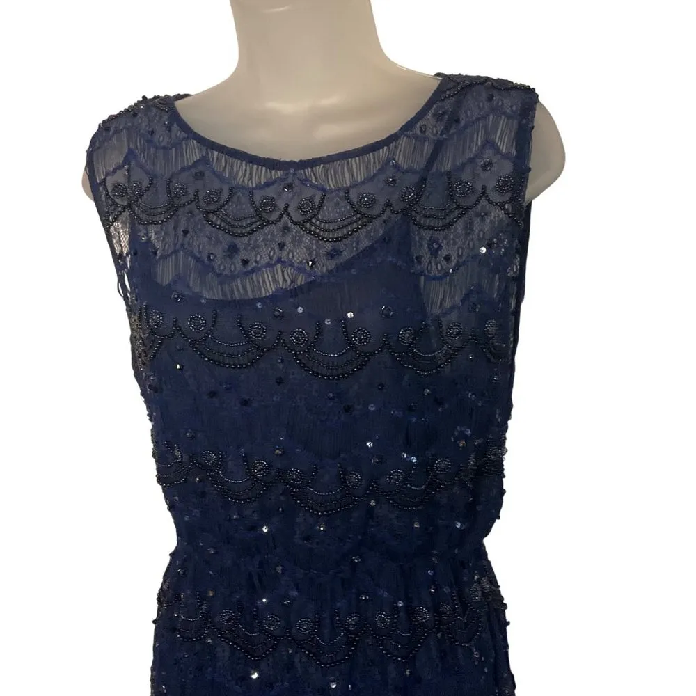 Alice & Olivia  Blue Lace Sequin Bead Sleeveless Mini Dress Keyhole Back XS S - Image 7