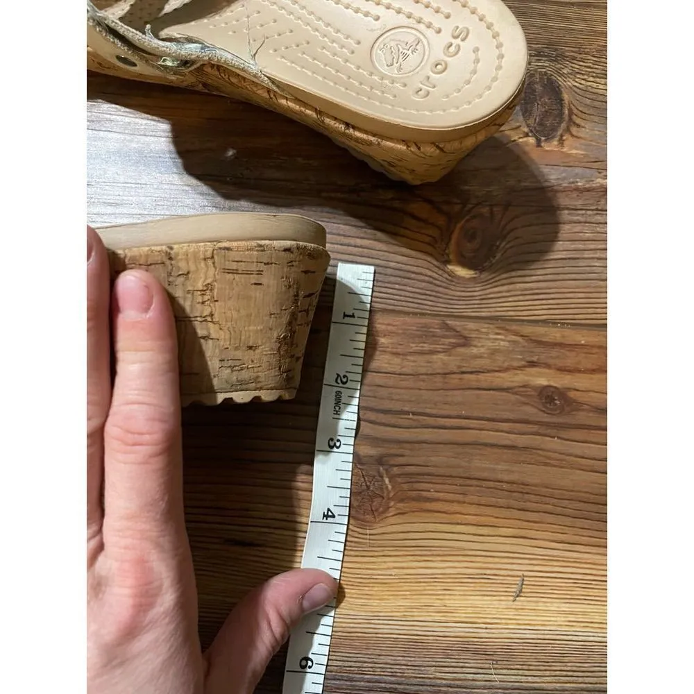 Crocs Leigh Cork Beige Wedge sandals Leather Straps Womens - Image 5