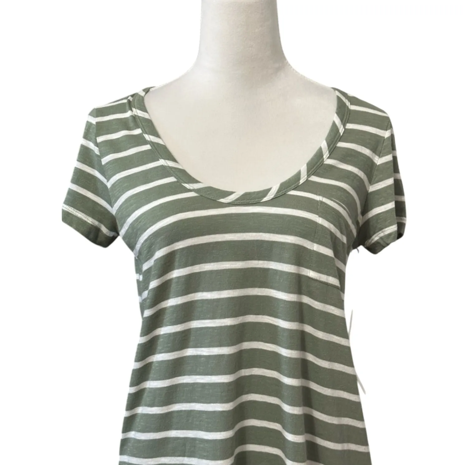 Caslon T-Shirt Low Cut Crew Neck Striped Relaxed Fit Green White Women's S NWT - Image 2