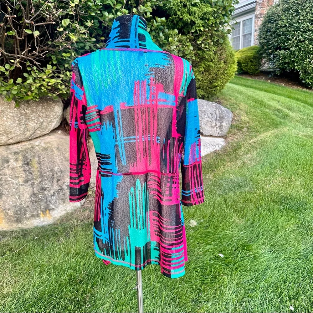 Lior gold Paris multicolored stretch lace mesh waterfall cardigan high l… Blue - Image 10