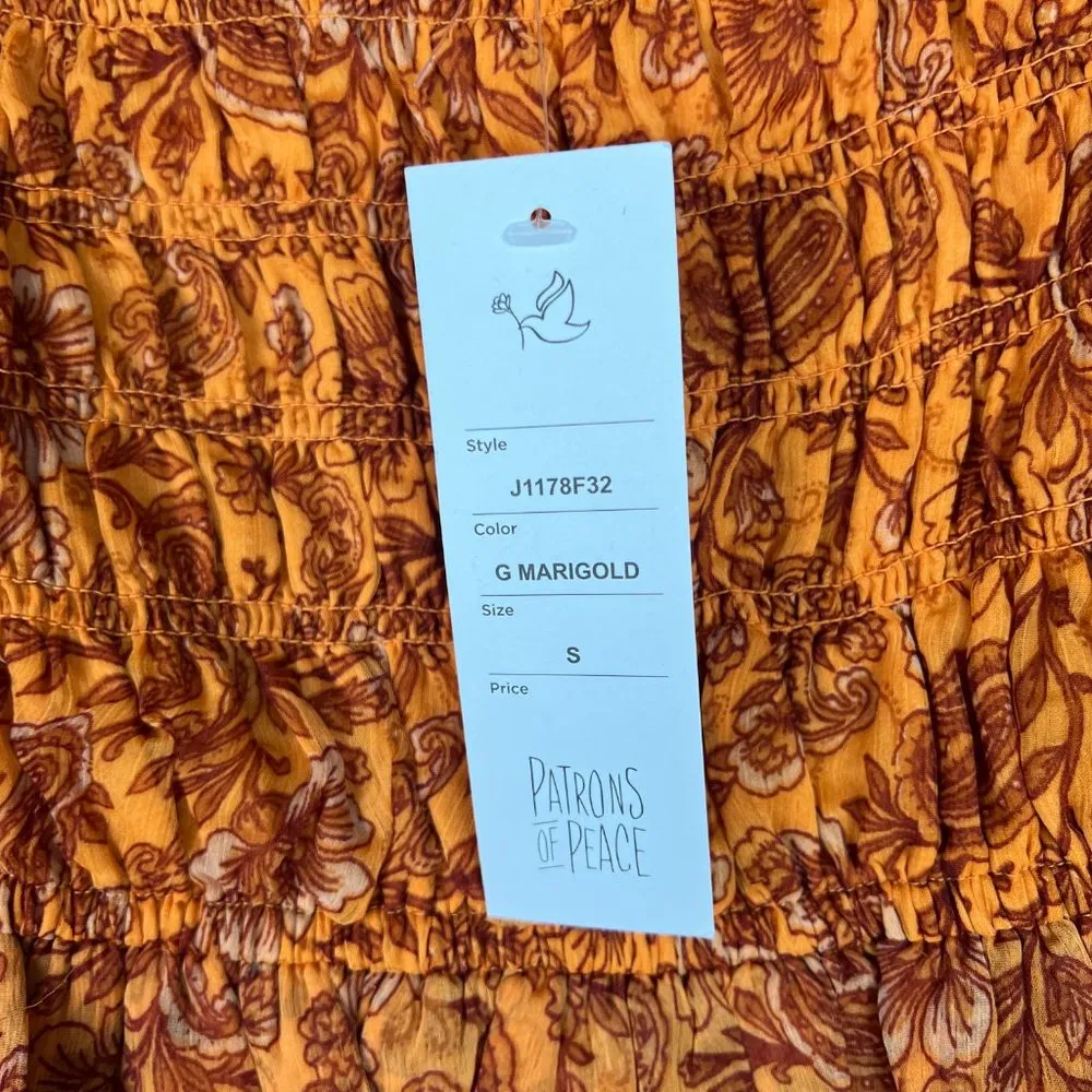 NWT  Cropped Floral Smocked Ruffle Top Marigold Size Small S NEW - Image 7