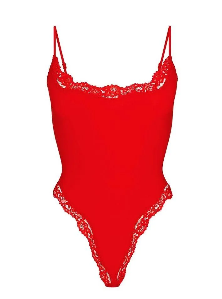 SKIMS FETS EVERYBODY LACE CAMI BODYSUIT, X-Small, LIMITED EDITION CAYENNE,$64 - Image 4