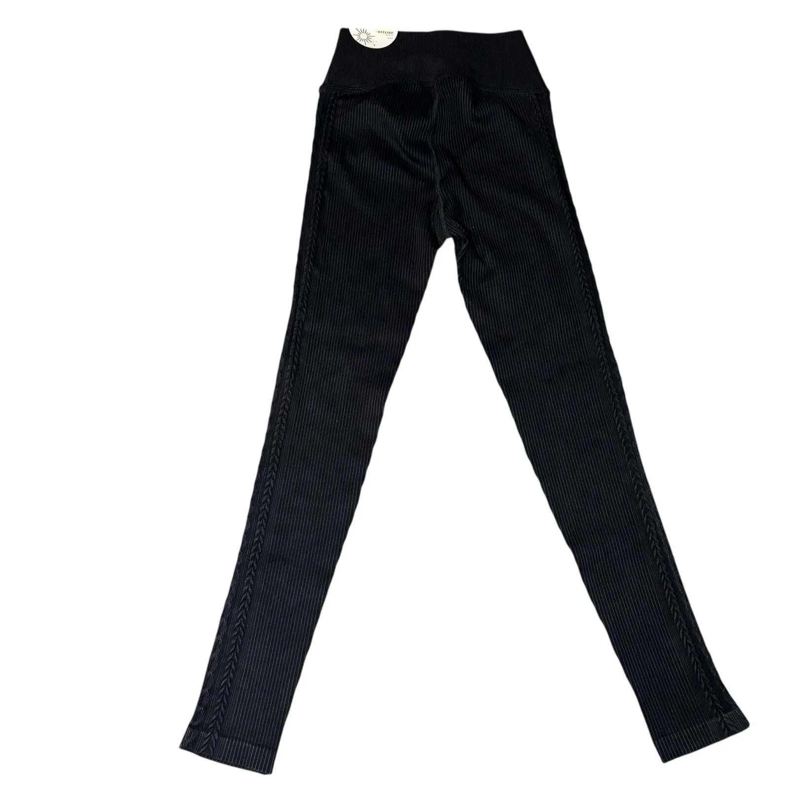 Offline Aerie Seamless High Rise Black Ribbed Leggings 7/8 Length Sz Small NEW - Image 2