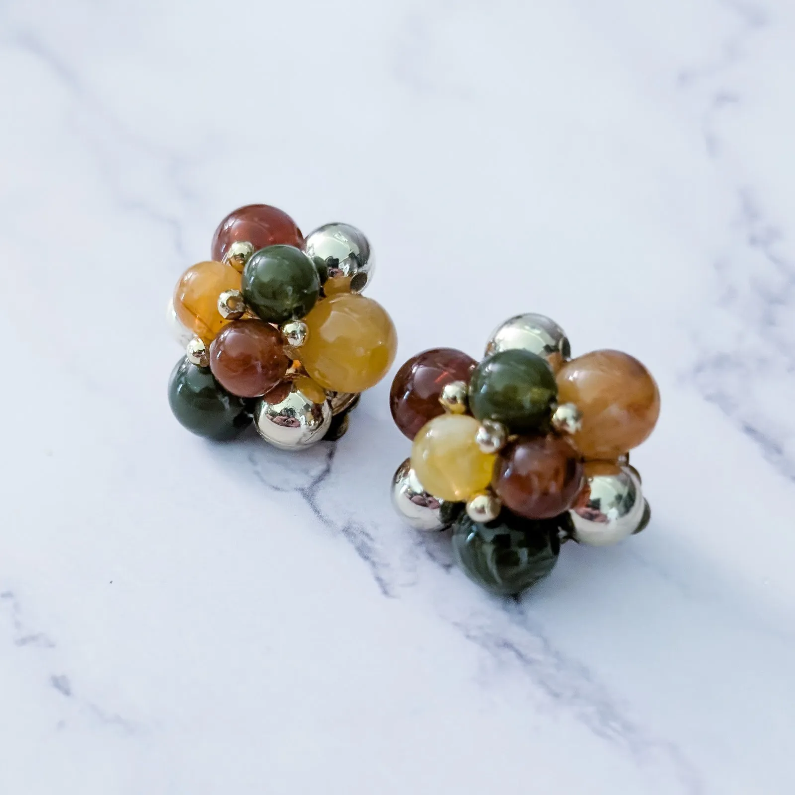 Vintage Clip On Earrings Large Fall Tones Cluster 1" Statement - Image 3