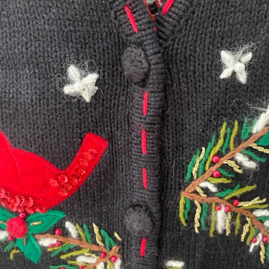 Vintage Bobbie Brooks‎ Womens Embroidered Cardinal Christmas Bird Sweater Vest S - Image 10