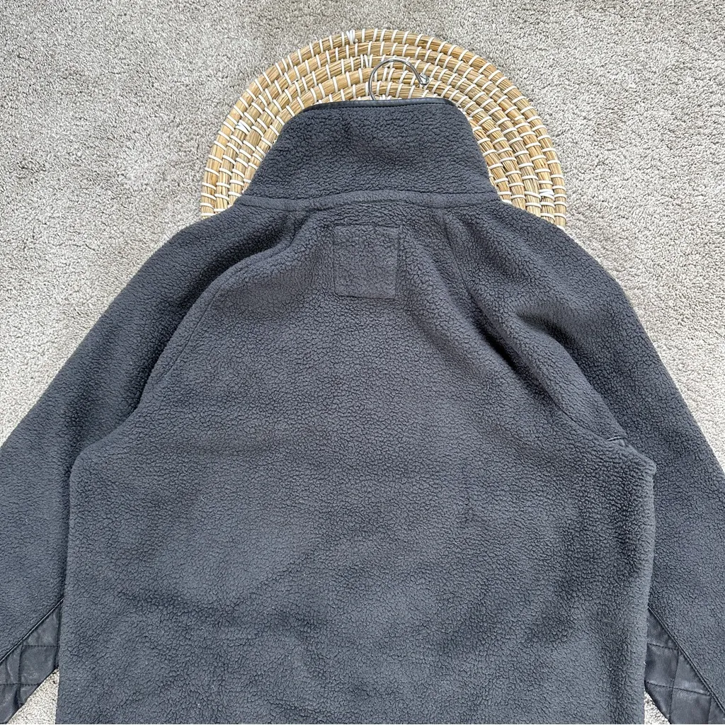 Abercrombie & Fitch Asymmetrical Snap-Up Fleece Faux Leather Pullover in Black L - Image 7