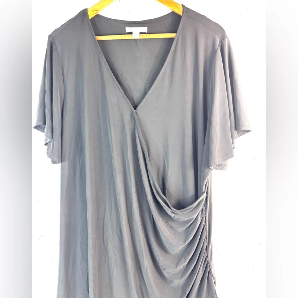 Cato 22W/24W Midi Dress V-Neck Side Swag Flutter Sleeve in Black - Funeral - Image 3