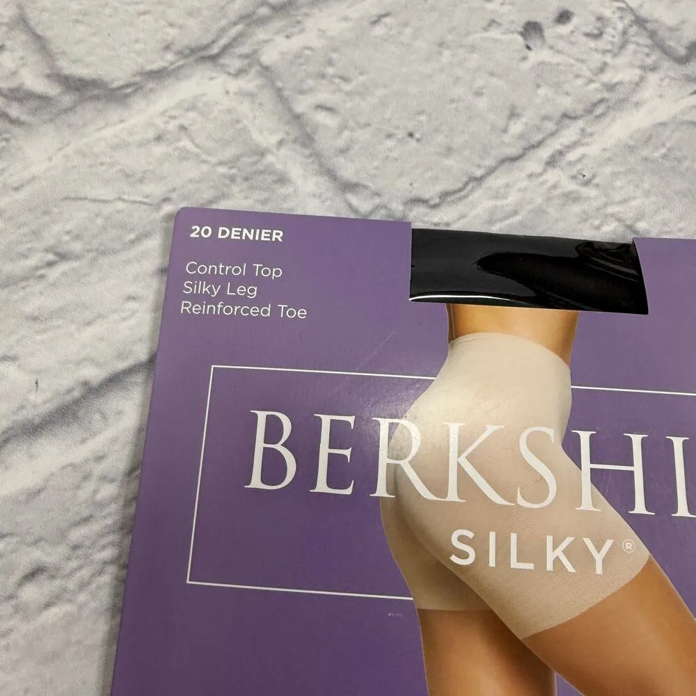Berkshire Silky Control Top Reinforced Toe Pantyhose Off Black Size 1 New 4428 - Image 2