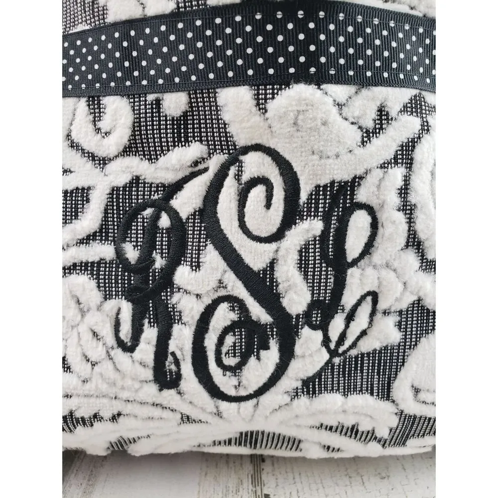 Black White Paisley Polka Dot Tote Bag Shoulder Purse Women's Monogrammed RSL - Image 3