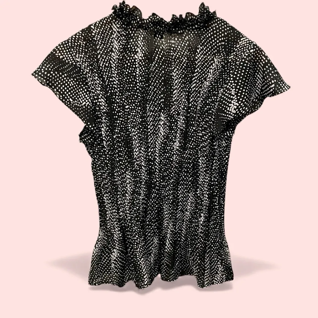 Cute Vintage Y2K polka dot crinkle ruffle sheer button front blouse whimsigoth - Image 3