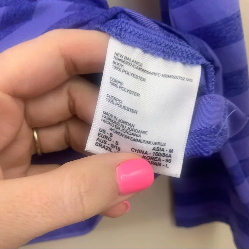 New Balance Lighting Dry Striped Purple Long Sleeve Athletic Top - Image 4