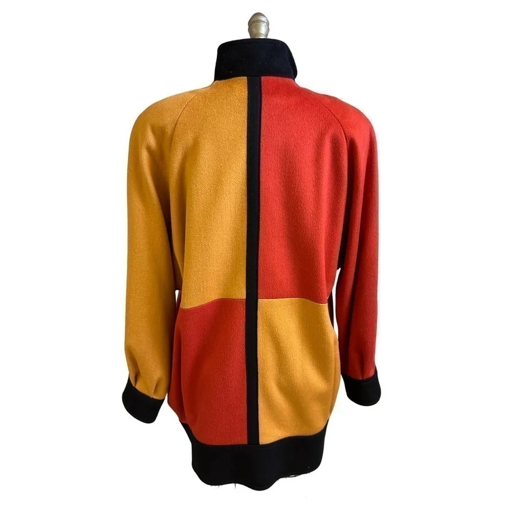 Steve Evans VTG 1980s Wool Color Block Coat Art to Wear Dynasty Glam Womens L Orange Size L - Image 5
