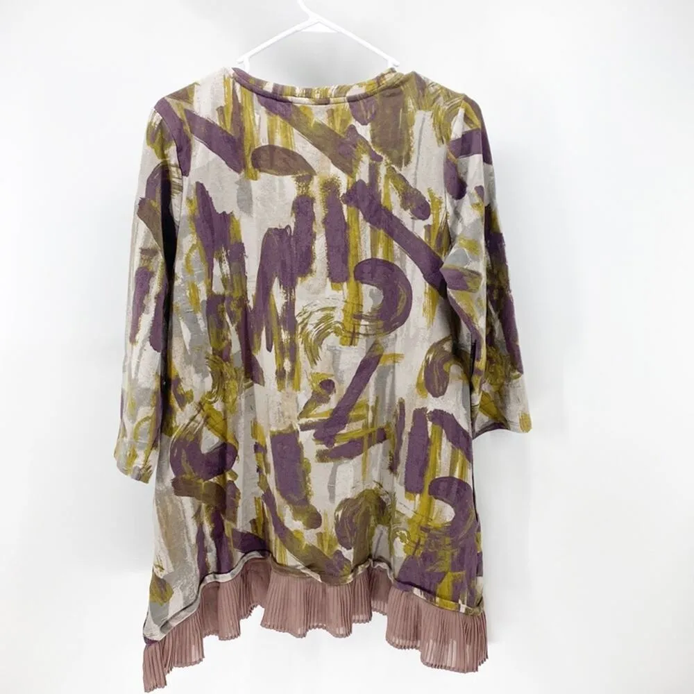 LOGO Lounge Lori Goldstein Ruffle pleated Hem Abstract Print Tunic pockets - Image 7