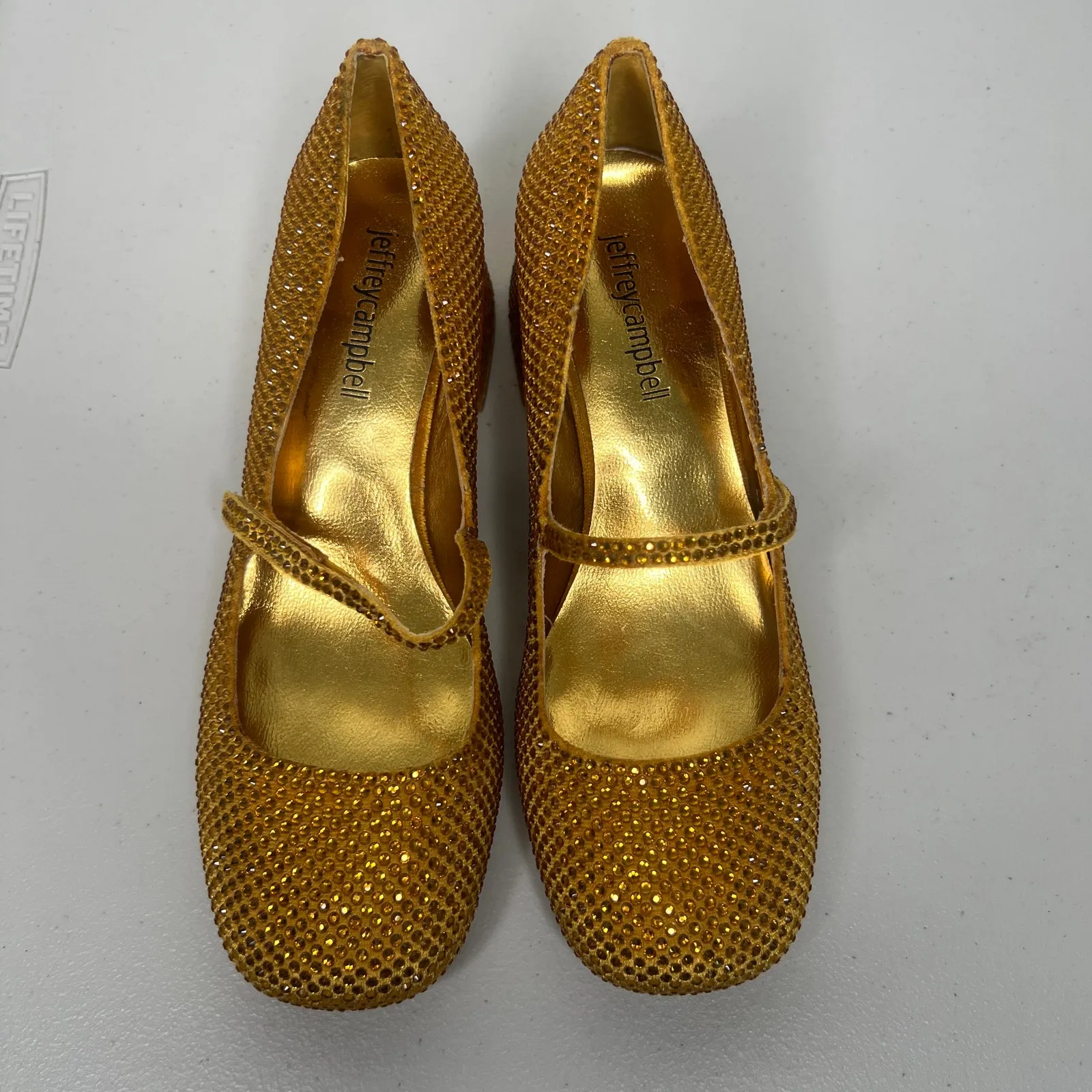 Jeffrey Campbell Gold Velvet Regal Mary Jane Pump Size 5 - Image 8