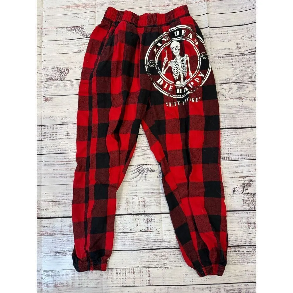 Salty Savage buffalo check plaid sweatpants joggers size unisex extra small Black - Image 2