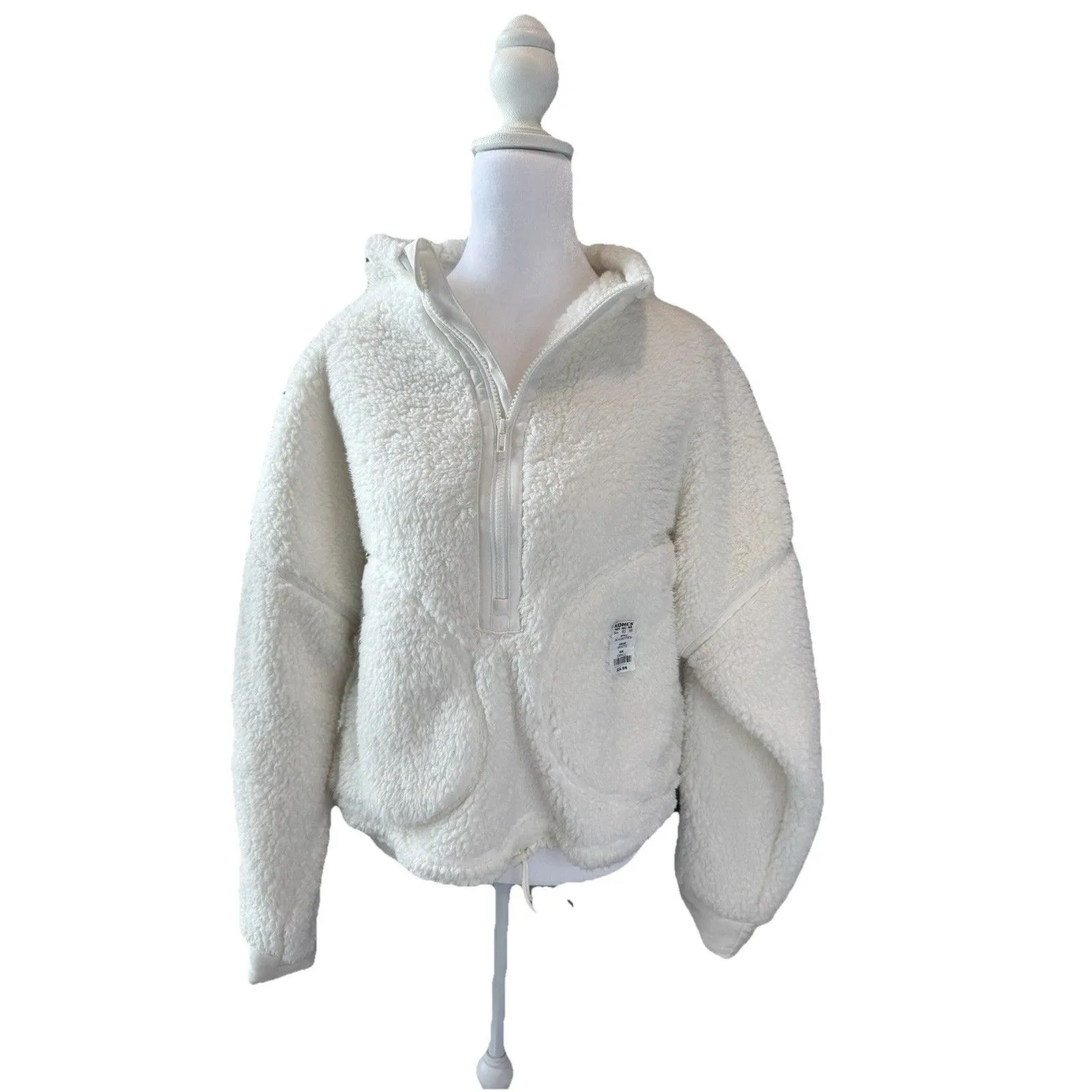 New Juniors' SO® Sherpa High Pile Oversize Quarter-Zip Pullover White Size S - Image 2