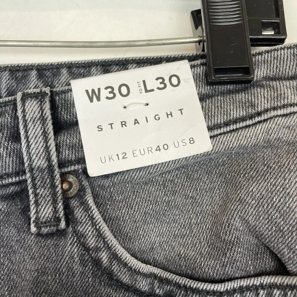 NEW TOPSHOP size 30 Thigh Rip Raw Hem Straight Leg Jeans high rise Gray - Image 6