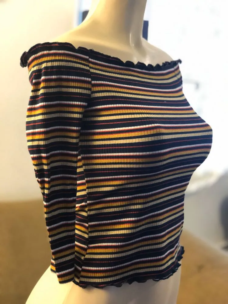 Striped Off The Shoulder Shirt - Image 2