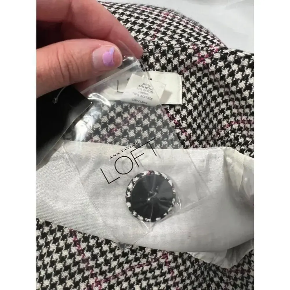 Women's Ann‎ Taylor Houndstooth Skirt Size 10 Black Pink - Image 5