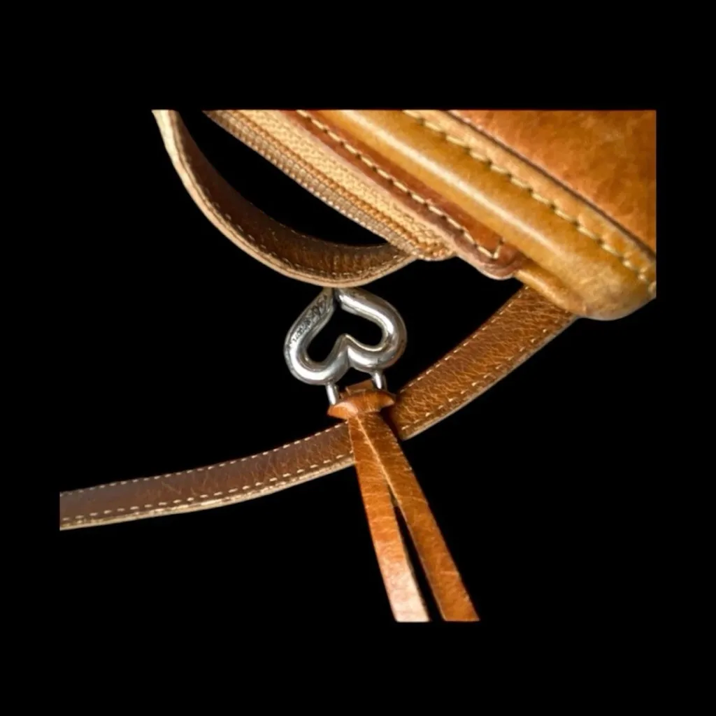 Brighton Shoulder Handbag Vintage Russet Brown Leather Croc Trim Purse Old Money - Image 12