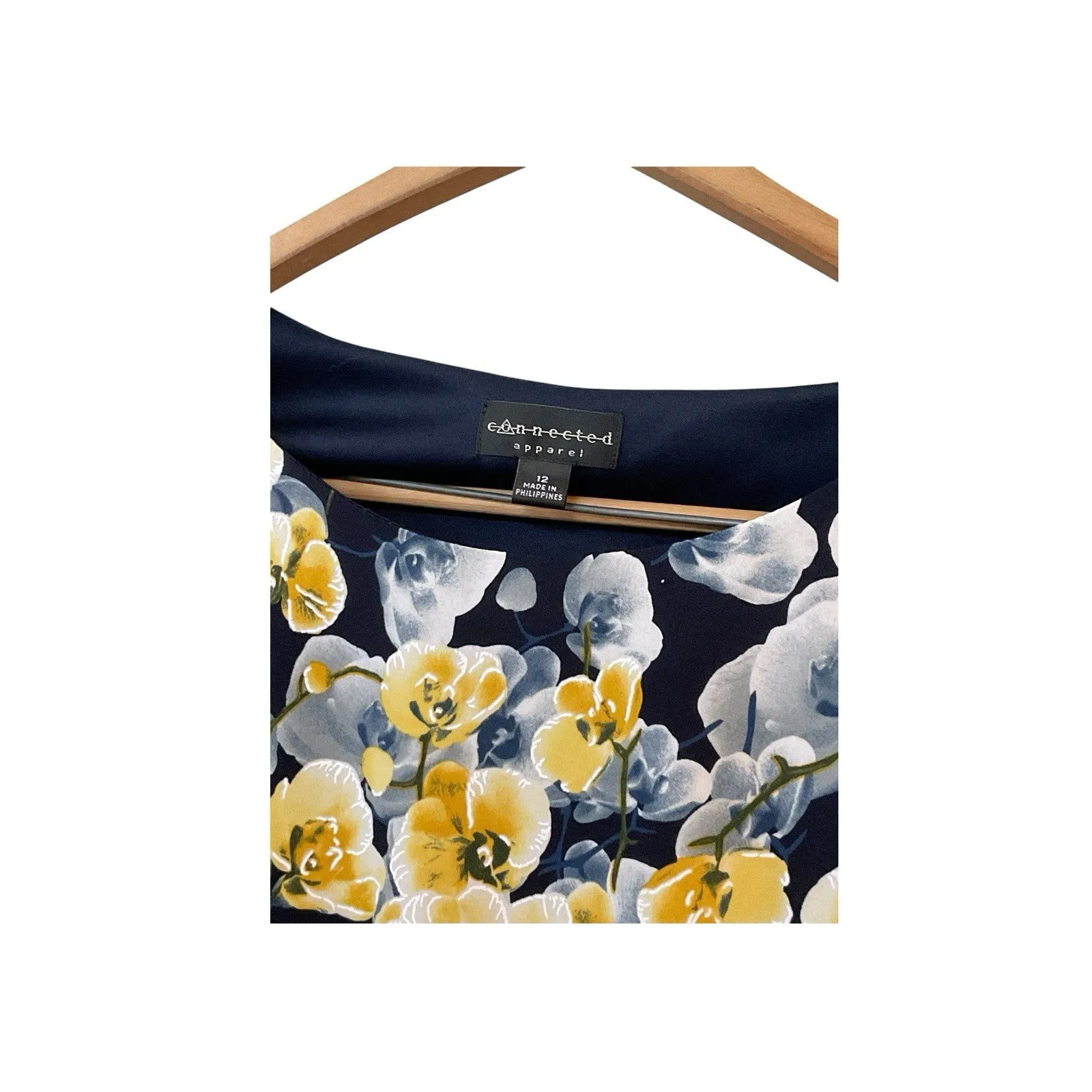 Connected Apparel Womens 10 Dress Navy Yellow Floral Knit Short‎ Sleeve - Image 5