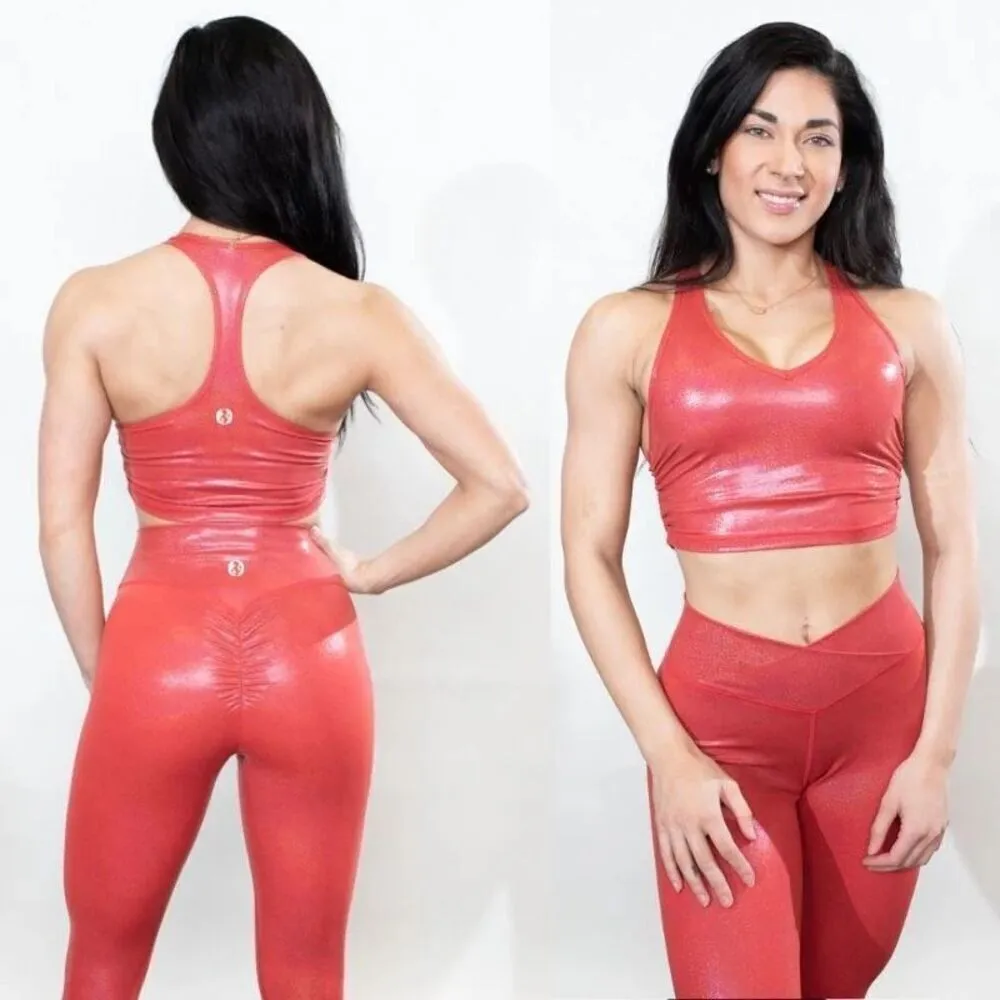 ACBikinis NWT Metallic V Waist Booty Scrunch Leggings in Red Size Small - Image 5