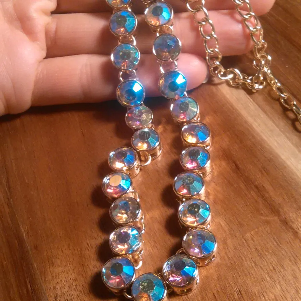 Champagne Color Austrian Crystal Goldtone Tennis Necklace - Image 10