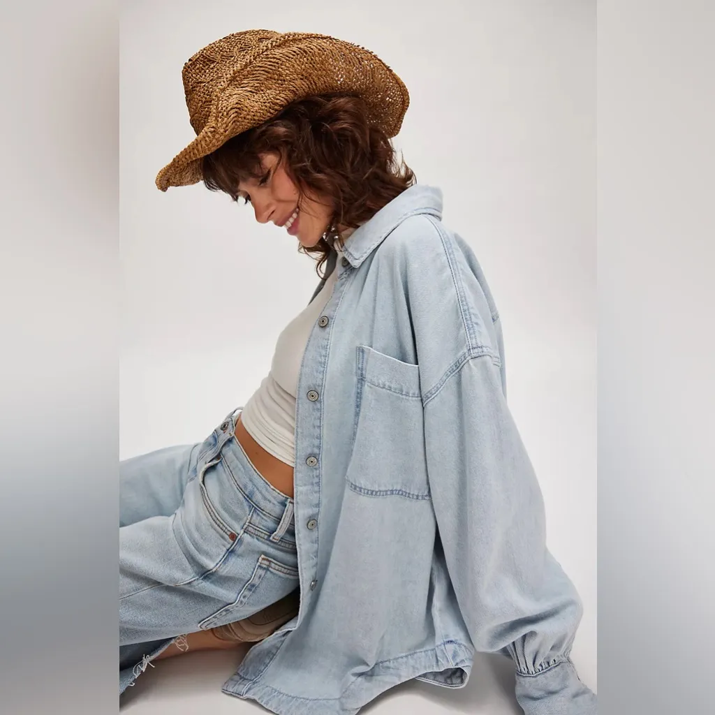 Free People We The Free Ashley Denim Shirt in Classic Blue S - Image 4