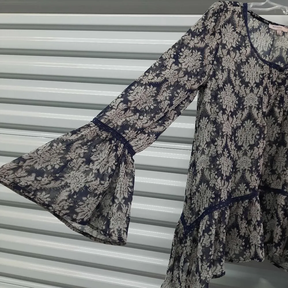 Anthropologie Blu Pepper Womens Blouse Size Small Blue Floral Boho Fairy Cottage - Image 3